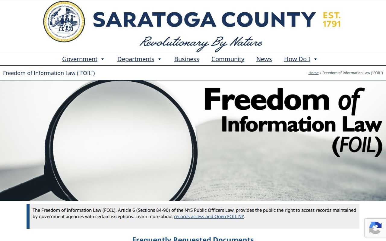 Saratoga Springs residents directory county FOIL request guidance