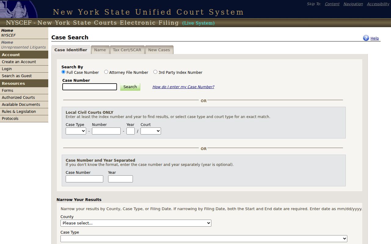 Saratoga Springs residents directory NYSCEF case search